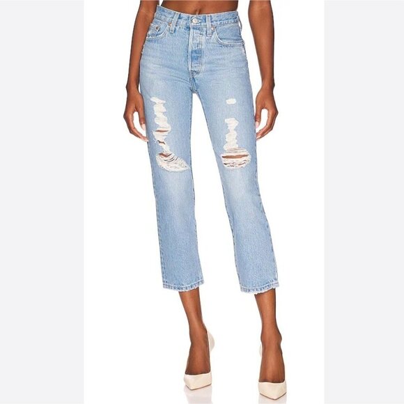 Levi's Premium 501 Crop Jeans In Ojai Ring Women's Size 27 Distressed High Rise - Picture 1 of 16